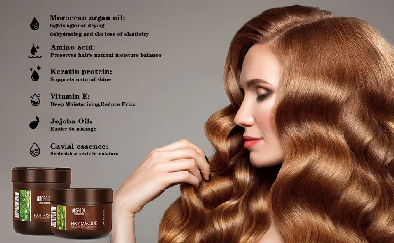 Frizz soothing balm-ARGAN OIL HAIR MASK Formulated with Caviar Extract from Morocco  17.62 OZ .500 ML