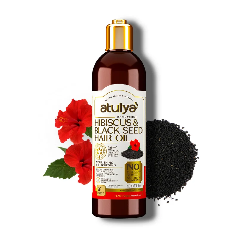 Natural hair care for hair moisture-atulya Hibiscus & Black Seed Hair Oil - 200ml (Buy 7 Products & Get Rs.700 Off)