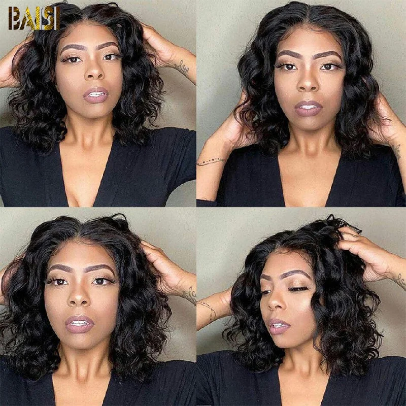 real person hair ring lovely pattern-BAISI Natural Wave Bob Wig 100% Human Hair