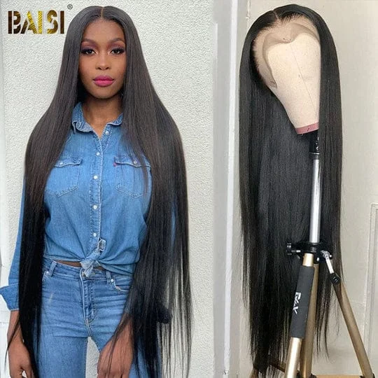 real person hair ring stunning craft-BAISI 10A 13X4 Lace Frontal Wig Human Hair Wig