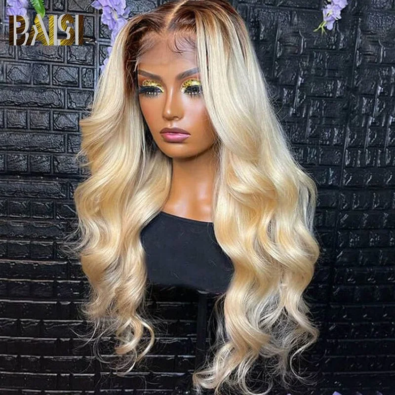 real person hair ring local pattern-BAISI #4/613 Blonde Human Hair Wig