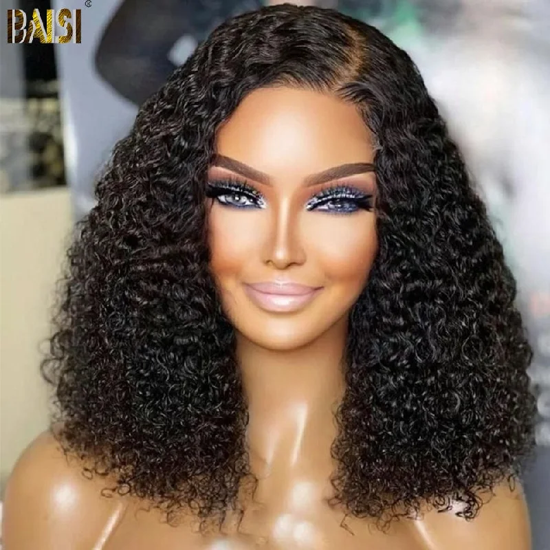 real person hair ring surplus twist-BAISI 12A Curly Bob Wig 100% Human Hair 200% Density