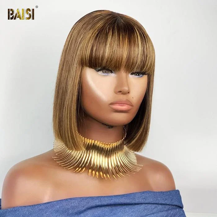 real person hair ring connection weave-BAISI Flash Sale 100% Machine Made Human Hair BOB Wig