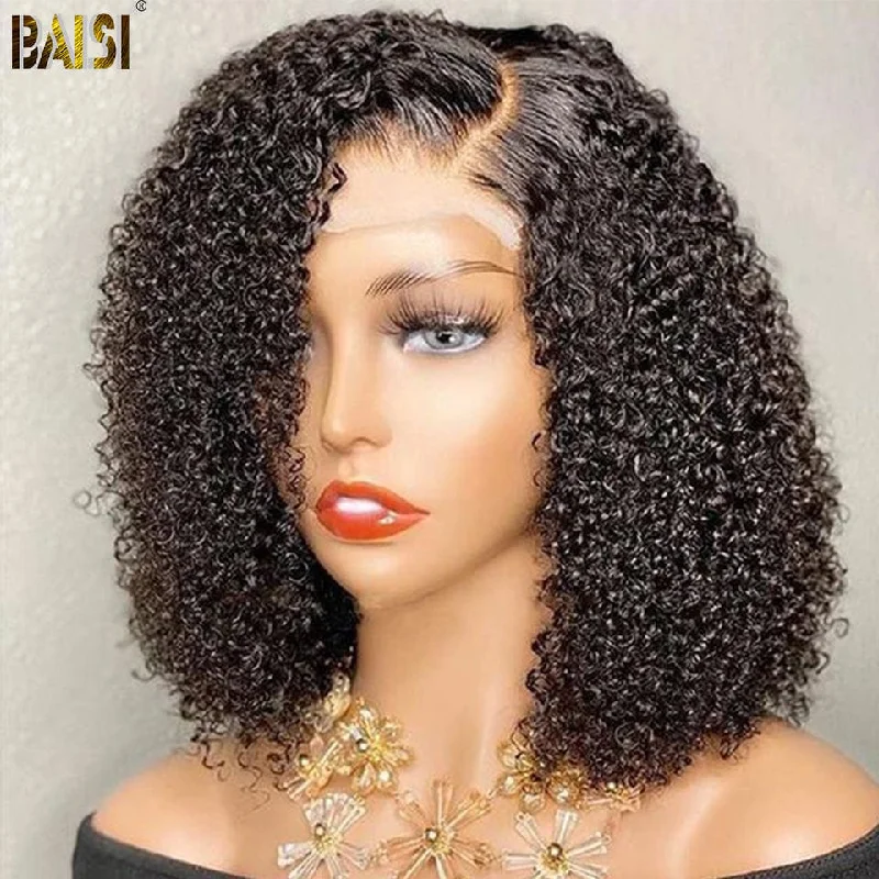 real person hair ring heartfelt weave-BAISI Lace Front Human Hair Afro Curl Wig