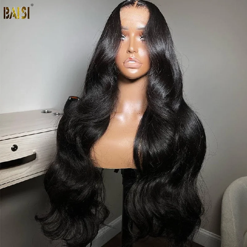 real person hair ring summer weave-BAISI 12A Long length 4x4 5x5 Closure Lace Human Hair Wig