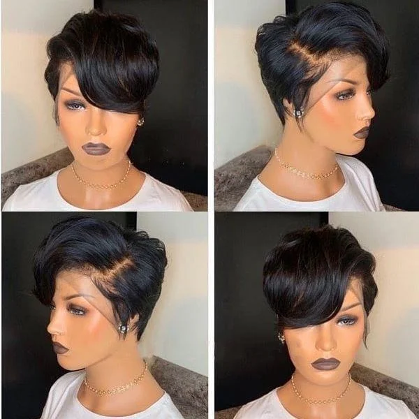 real person hair ring fresh weave-BAISI Pixie Cut Wig PrePlucked Hairline 100% Human Hair