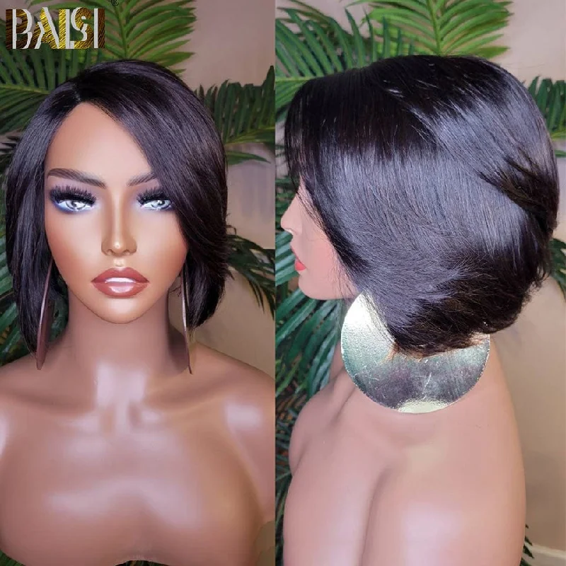 real person hair ring bespoke twist-BAISI New Short Look 100% Human Hair Wig