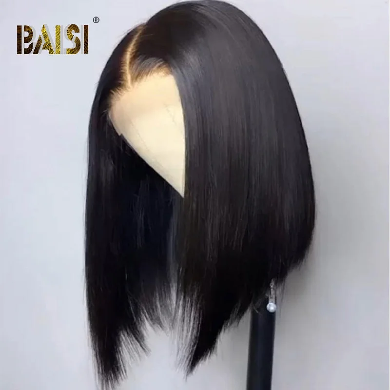 real person hair ring winter pattern-BAISI 12A Straight Bob Wig 100% Human Hair