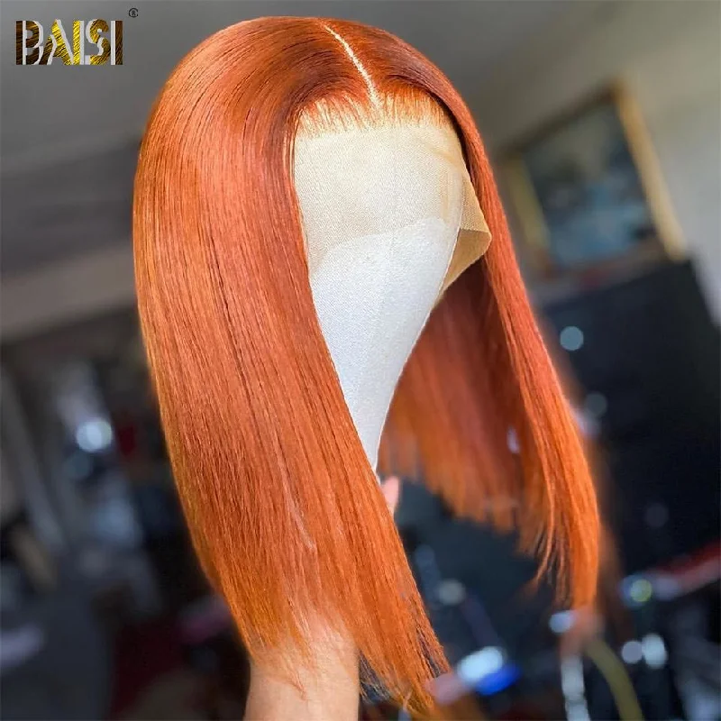 real person hair ring heirloom craft-Orange Ginger Color Human Hair BOB Wig