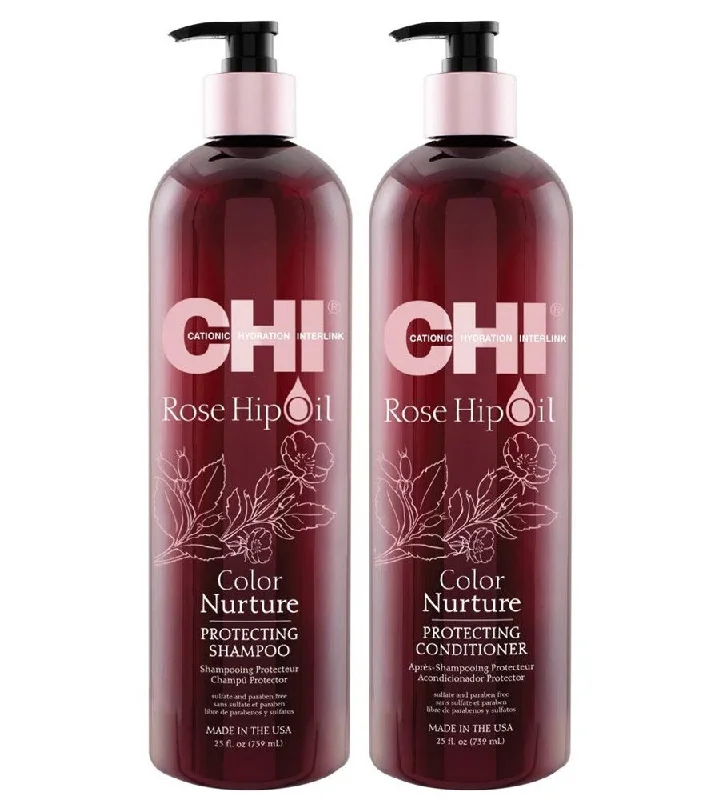 Flake calming oil-CHI Rose Hip Oil Color Nurture Shampoo and Conditioner 25 Oz Duo Set