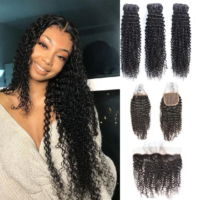 real person hair ring feedback craft-BAISI 10A Virgin Curly Human Hair Bundles with Closure/Frontal