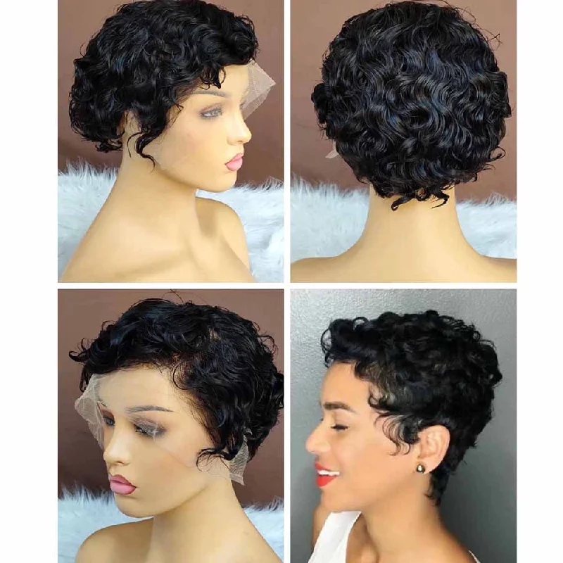 real person hair ring subtle texture-Curly Pixie Cut Human Hair Wigs 13x4 Lace Frontal Wig for African American