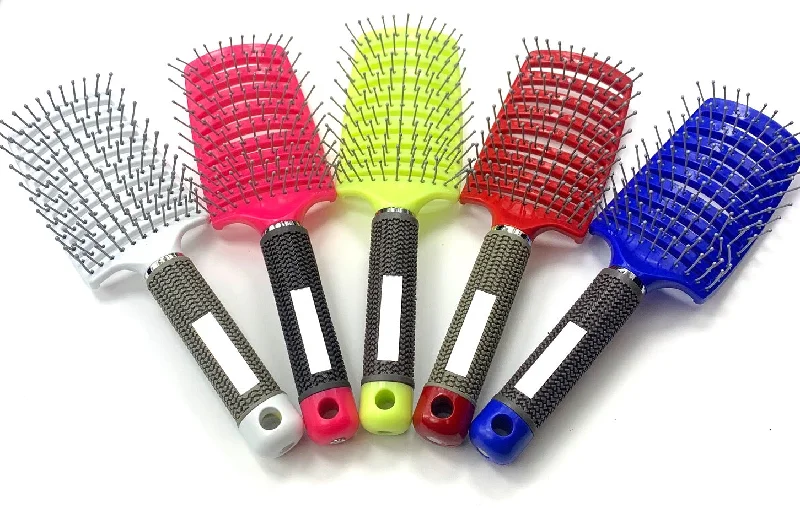 Curved Vent Brush, Barber Blow Drying Brush with Nylon Detangling Pins Brush for Hairdressing Salon