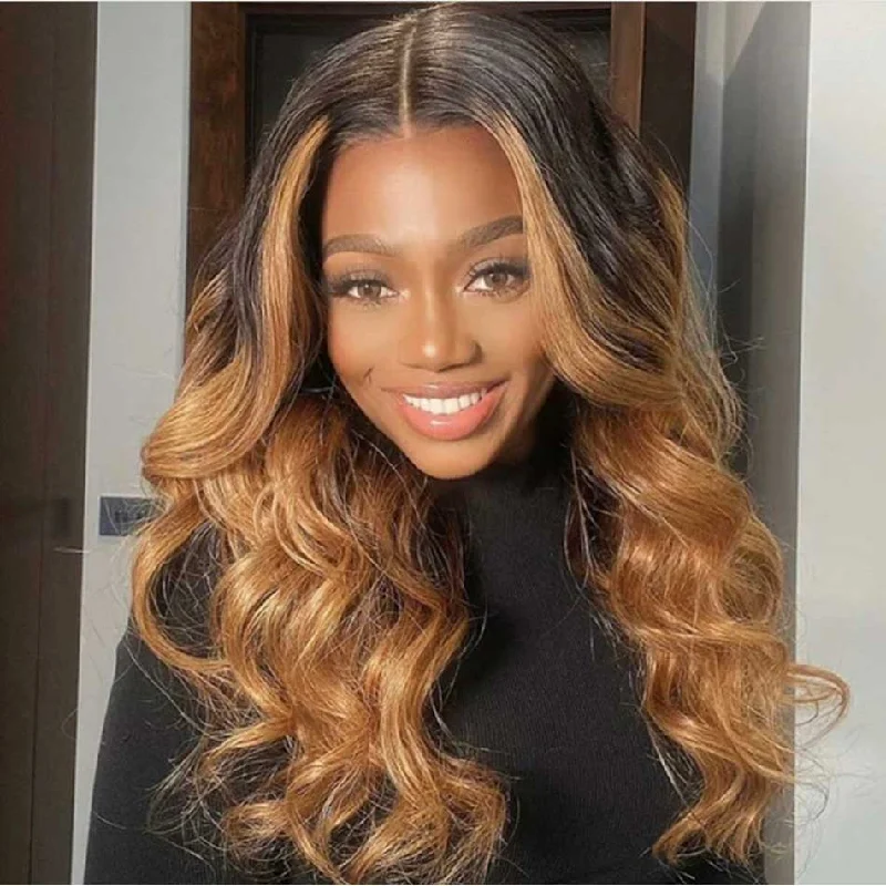 real person hair ring logo twist-Hairstylist Works 5x5 Glueless Lace Closure Human Hair Wigs Body Wave Highlight Ombre Colored Wigs Chest Length