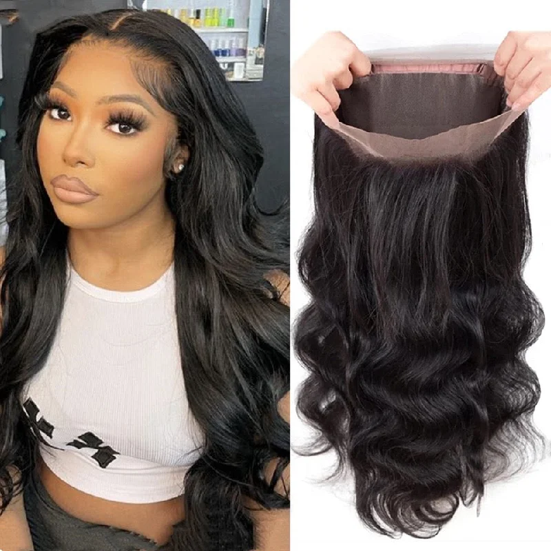 real person hair ring image pattern-Surprisehair HD 360 Lace Frontal Body Wave Transparent Lace Frontal Human Hair