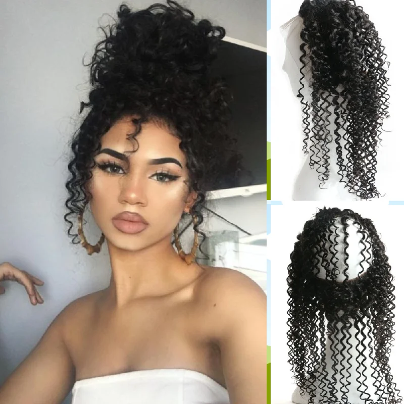 real person hair ring styling pattern-Surprisehair HD 360 Lace Frontal Kinky Curl Transparent Lace Frontal Human Hair