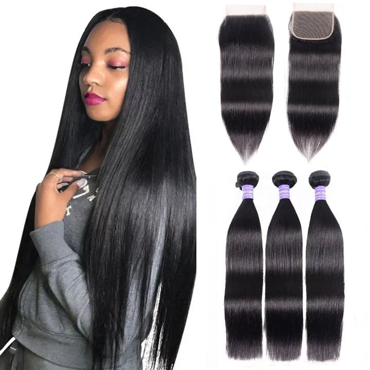 real person hair ring in-store twist-15A Silky Straight Hair 3 Bundles Remy Human Hair with 4x4 Swiss Lace Closure