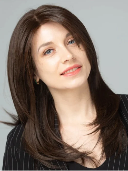 Heat-friendly synthetic wigs-Medium Layered Straight Hand Tied Mono Lace Front Synthetic Wigs