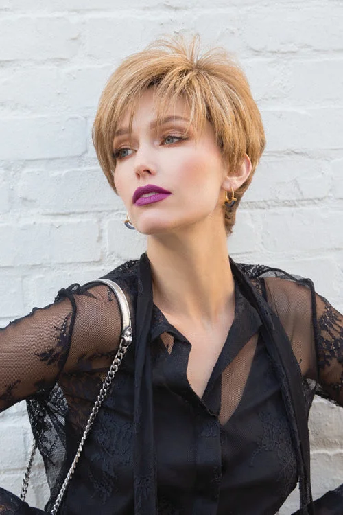 Synthetic wigs with bold texture-Modern Top Piece Synthetic Topper by Rene of Paris | Short, Straight