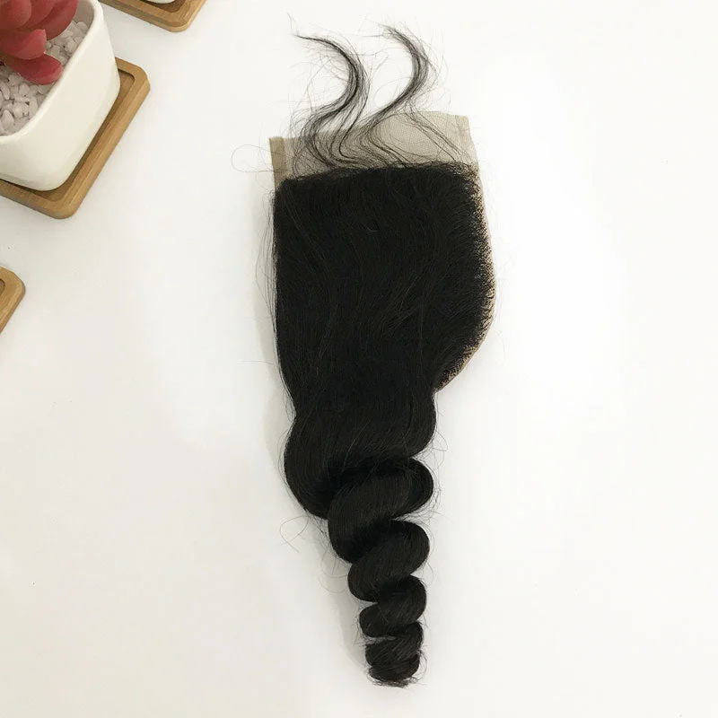 real person hair ring surplus twist-Quality Peruvian human hair Loose Wave Lace Closure 4x4 for Black Women