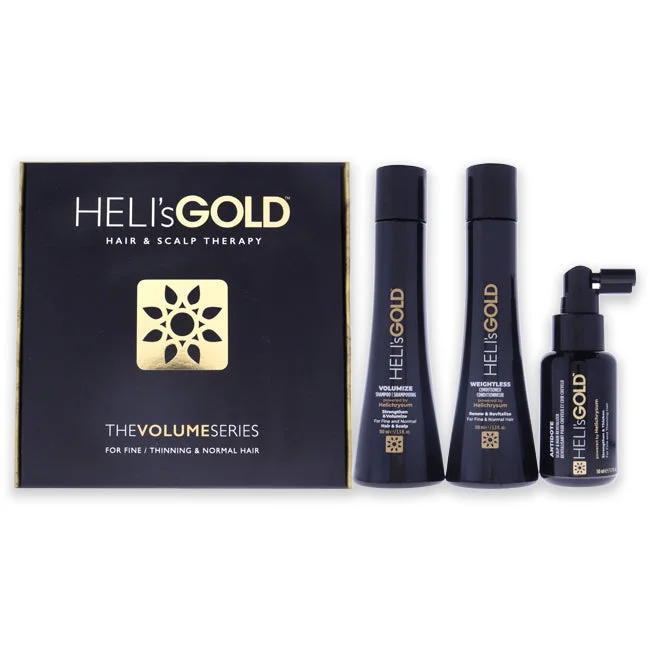 Curl extending cream-Helis Gold Volume Series Travel Kit by Helis Gold for Unisex - 3 Pc 3.3oz Weightless Conditioner, 3.3oz Volumize Shampoo, 1.7oz Antidote Scalp and Hair Revitalizer