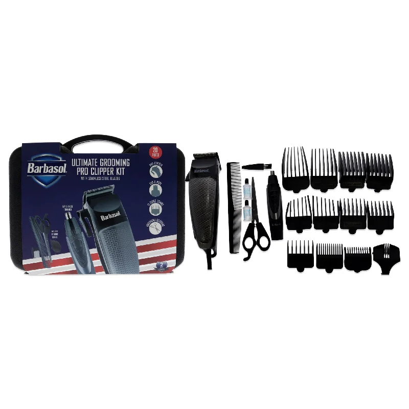 Barbasol Ultimate Grooming Pro Clipper Kit - Black by Barbasol for Men - 20 Pc Pro Clipper, Ear Trimmer, Nose Trimmer, 12 Guide Combs, Scissors, Comb, Lubricating Oil, Cleaning Brush, Hair Comb