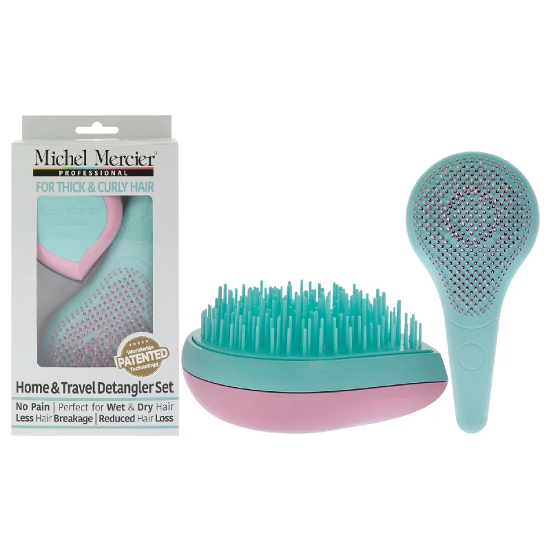 Michel Mercier Home and Travel Detangler Set - Thick-Curly Hair by Michel Mercier for Unisex - 2 Pc The Classic Detangler Brush, The Travel Detangler Brush