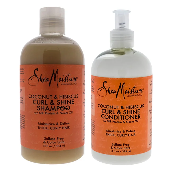 Curl enhancing cream-Shea Moisture Coconut and Hibiscus Curl and Shine Kit by Shea Moisture for Unisex - 2 Pc Kit 13oz Shampoo, 13oz Conditioner