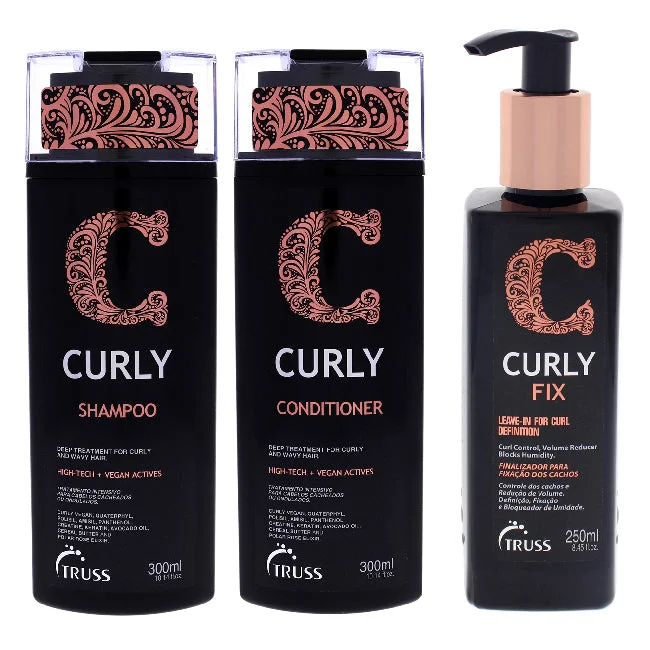 Calming lotion-Truss Curly Shampoo and Conditioner and Fix Cream Kit by Truss for Unisex - 3 Pc Kit 10.14 oz Shampoo, 10.14 oz Conditioner, 8.45 oz Fix Leave-In Cream