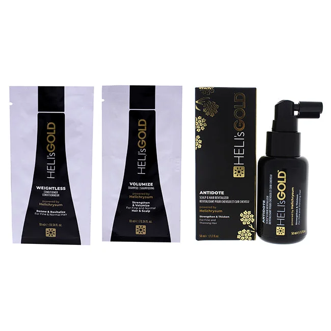 Strand defense spray-Helis Gold Volume Series Fly with Me Kit by Helis Gold for Unisex - 3 Pc Kit 0.34 oz Weightless Conditioner, 0.34oz Volumize Shampoo, 1.7oz Antidote Scalp and Hair Revitalizer