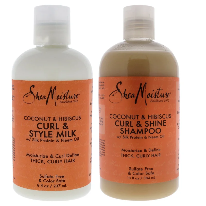 Curl boosting lotion-Shea Moisture Coconut Hibiscus Curl Style Milk and Shine Shampoo Kit by Shea Moisture for Unisex - 2 Pc Kit 8oz Cream, 13oz Shampoo