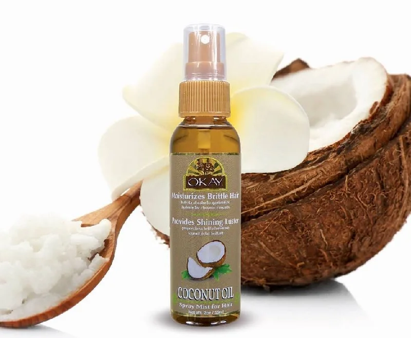 Gloss balm-OKAY Coconut OIL Spray Mist Oil For Hair - Leaves Hair With Shining Luster & Soft Feel -Revives Damaged Brittle Hair- Paraben Free For All Skin & Hair Types and Textures - Made in USA 2oz / 59ml