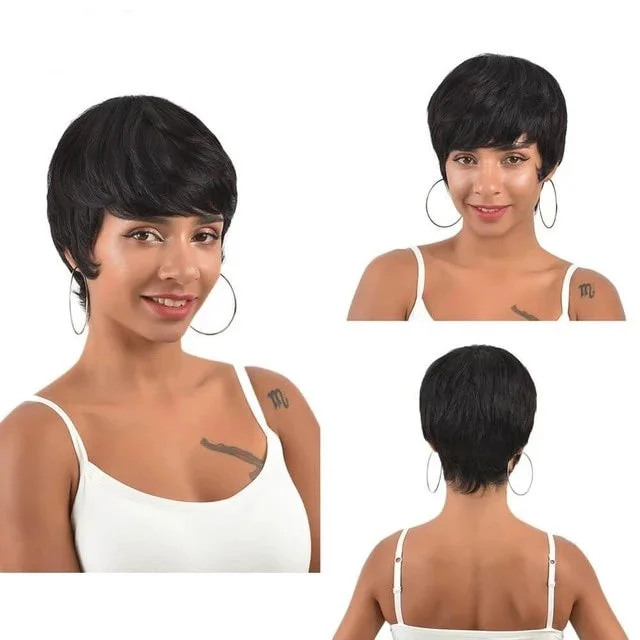 real person hair ring flexible twist-Short Pixie Cut Wigs Brazilian Human Hair for African American Surprisehair