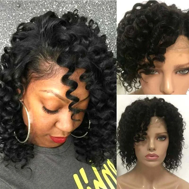 real person hair ring legacy weave-Black Short Loose Wave Human Hair Wig for African American