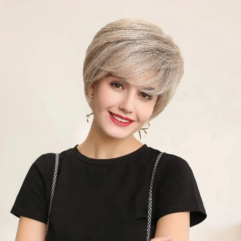 Synthetic wigs with smooth layers-10inch Ash Silver Short The Monofilament Top Swiss Lace Front Synthetic Wigs