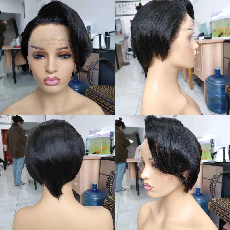 real person hair ring dream craft-Straight Pixie Cut Human Hair Wig 13x4 Lace Frontal Wig for Black Women