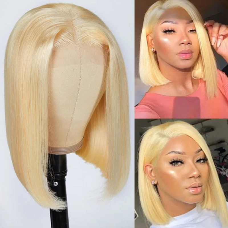 real person hair ring cyber monday twist-Blonde Color 13X4 Lace Closure Wigs Short Bob Human Hair Wigs