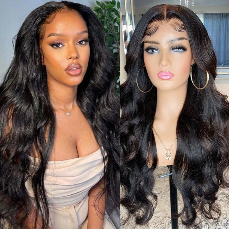 real person hair ring surplus twist-Body Wave 13x4 Invisible Transparent Lace Front Human Hair Wigs Bleached Knots 150% Density