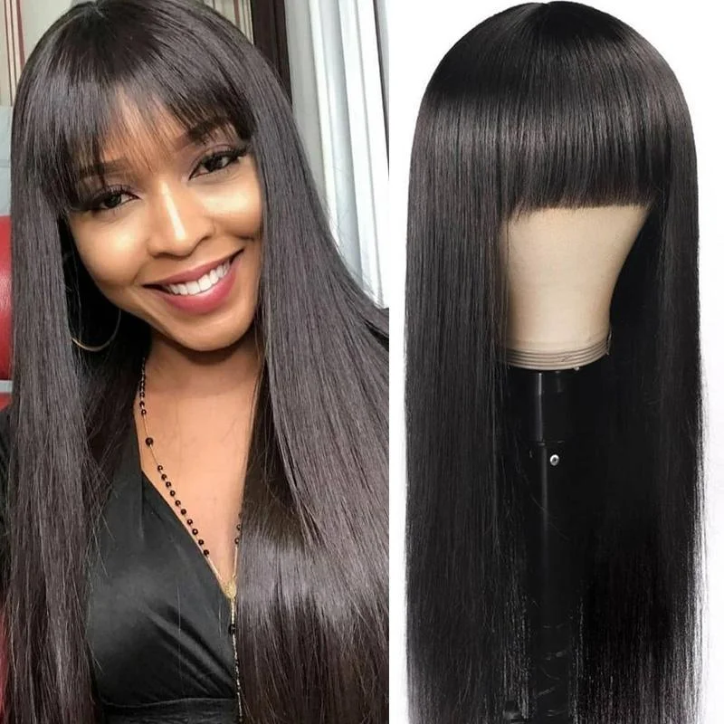 real person hair ring web twist-BOGO Staright Fringe Human Hair Wigs With Bangs Real Human Hair