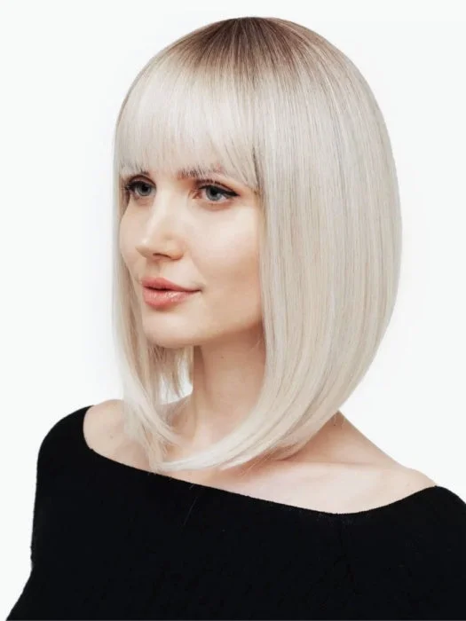 Synthetic wigs for patio parties-Super Soft Straight Bob Synthetic Wig With Roots (Mono Part)