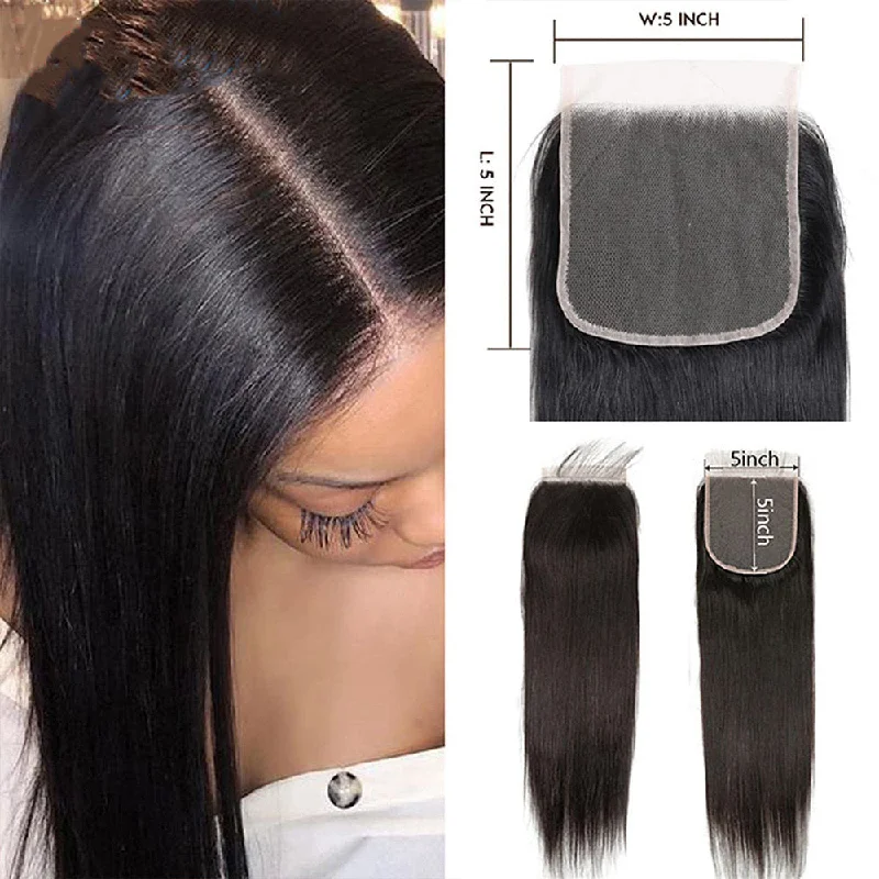 real person hair ring special pattern-Surprisehair HD Lace Closure 5x5 Straight Transparent Lace Closure Human Hair