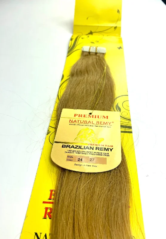 Frizz taming lotion-tape IN .HAIR EXTENSIONS .PREMIUM NATURAL .BRAZILIAN REMY 24 INCH  # 27 wavy  )