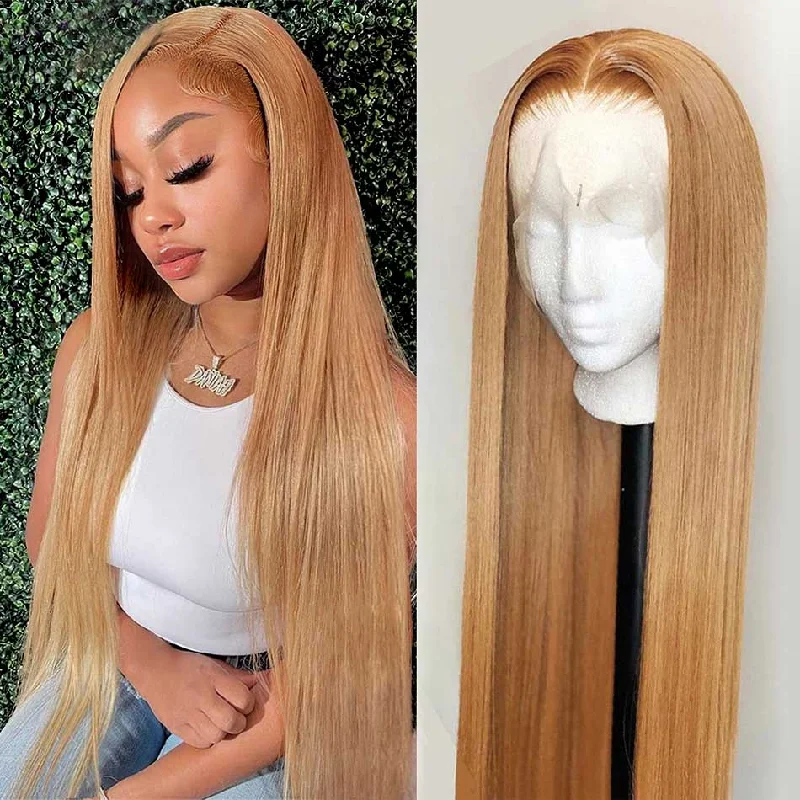 real person hair ring graduation twist-Tuneful Super Deal 27# Honey Blonde 13x6 Lace Colored Human Hair Straight Wigs 180% Density Bigekane Recommend