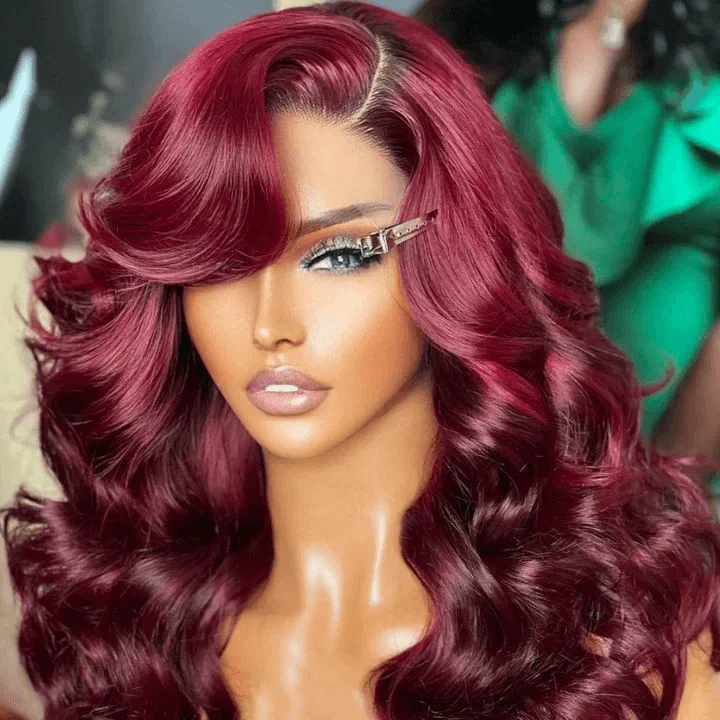 real person hair ring luxury craft-Tuneful 99J Burgundy Colored 13x4 Full Lace Frontal Human Hair Bob Wigs