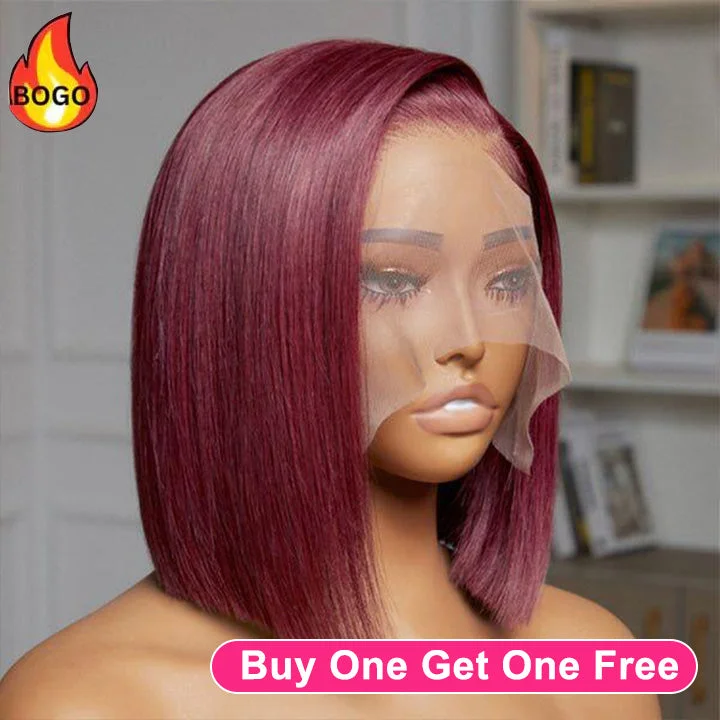 real person hair ring bearer craft-Tuneful 99J Burgundy Colored Bob 13x4 Lace Full Frontal Human Hair Wigs Bogo Deal