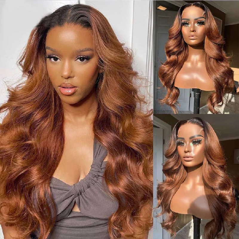 real person hair ring anytime pattern-Tuneful Glueless 1B/30# Ombre Brown 13x6 5x5 4x6 Lace Front Closure Colored Human Hair Wigs 180% Density