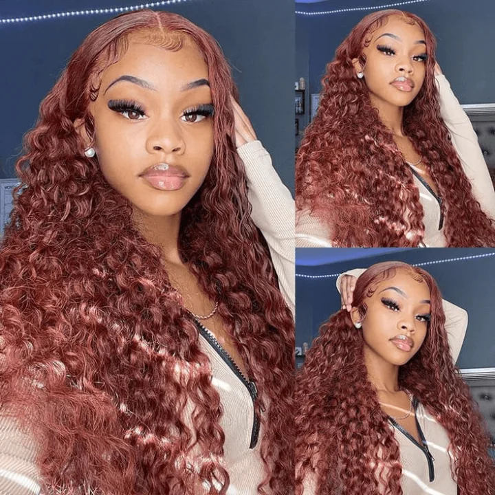 real person hair ring creation twist-Tuneful Glueless #33 Auburn Color Glueless 13x6 5x5 4x6 Lace Front Closure Human Hair Wigs Water Wave 180% Density Wigs