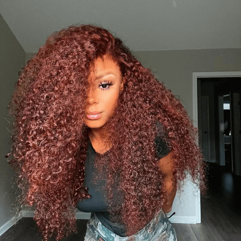 real person hair ring adventure weave-Tuneful Glueless #33 Auburn Colored 13x6 5x5 4x6 Lace Front Closure Human Hair Wigs Jerry Curly Wigs 180% Density