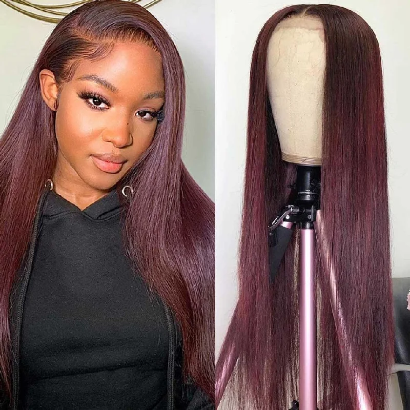 real person hair ring vision weave-Tuneful Glueless 99j Colored Straight 13x6 5x5 4x6 Lace Frontal Closure Human Hair 180% Density Wigs