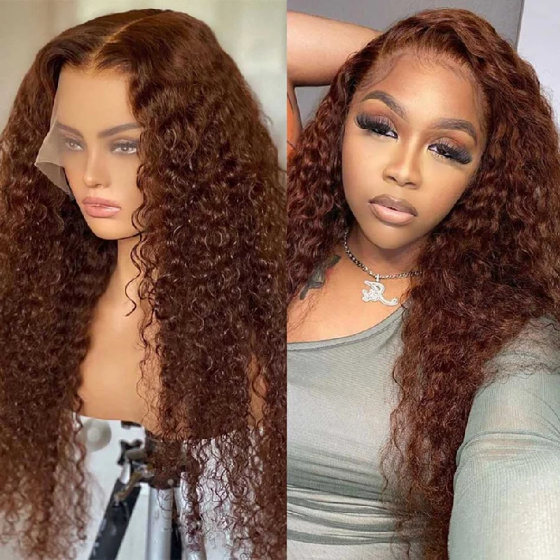 real person hair ring loyalty craft-Tuneful Glueless Brown Colored Curly Human Hair Wigs For Black Women